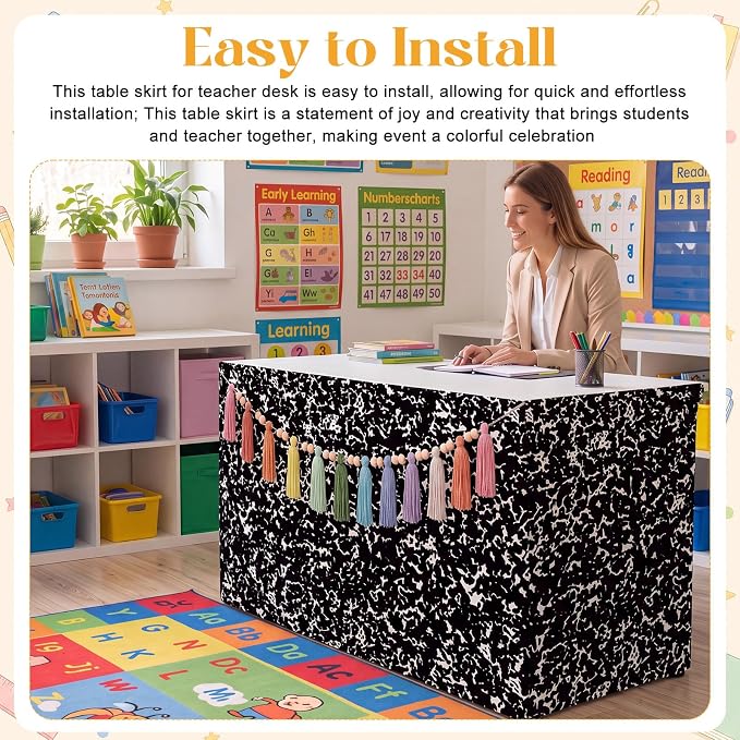 Irenare 2 Pcs 6Ft Composition Table Skirt and Tassels Garland - Image 6