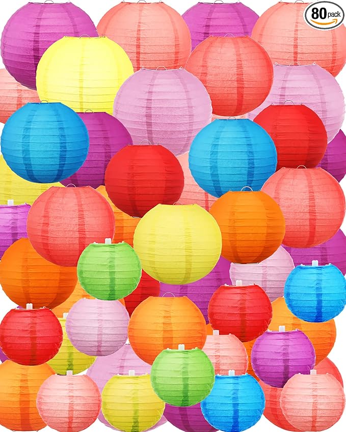 Treela 80 Pcs Paper Lanterns Chinese Japanese Paper Lanterns Classroom Party by Treela
