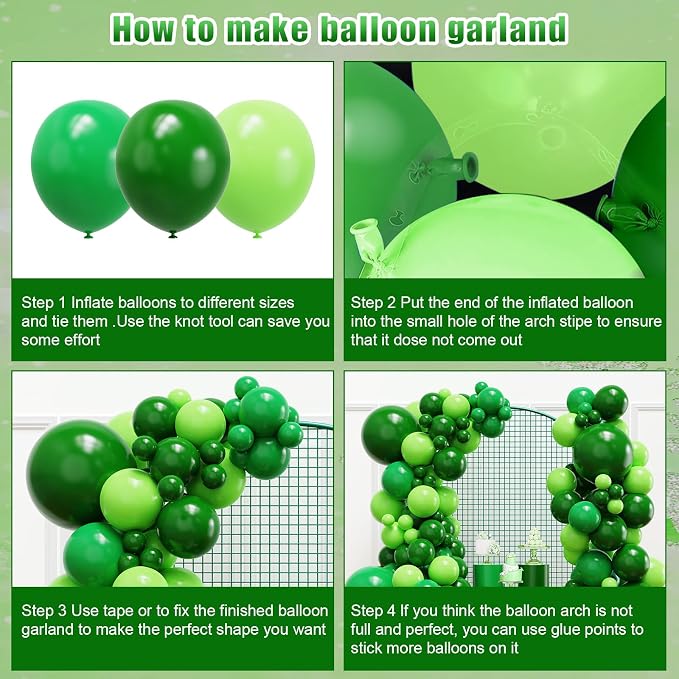 YMSZ Green Balloon Garland Arch Kit, Different Size, Dark Green Latex Balloons - Image 3