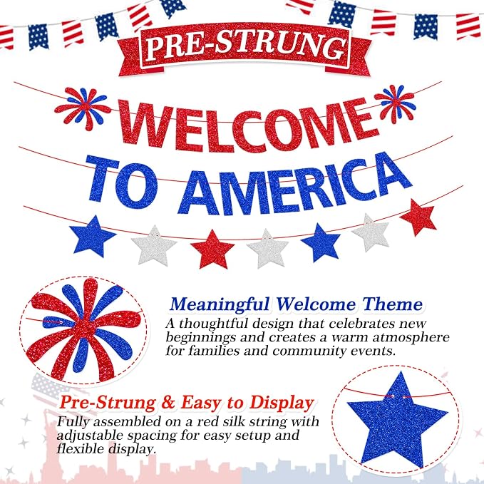 Welcome to America Banner, Home Community Event Decor | Patriotic Red White - Image 8
