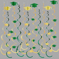 24Pcs Green Gold Graduation Grad Cap Hanging Felt Swirl Streamer Spiral Ceiling by pinkblume