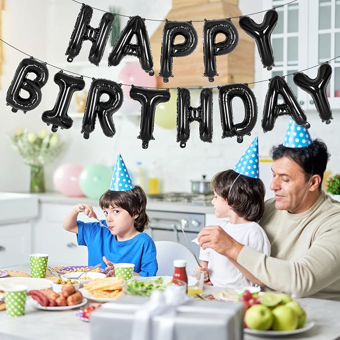 65 Pcs Black Happy Birthday Balloons, 2 Sets A-Z Black Letters Foil Balloons - Image 4