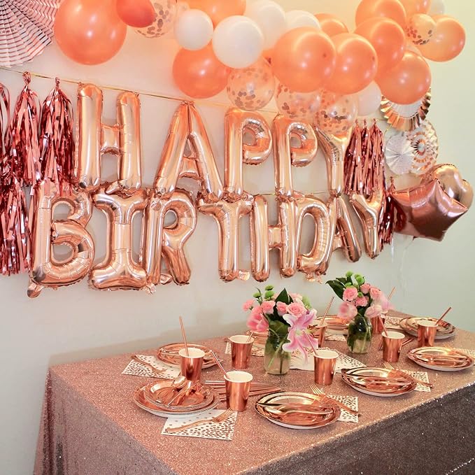CANREVEL Happy Birthday Banner Decorations + 8Pcs Star Balloons, Rose Gold | - Image 6