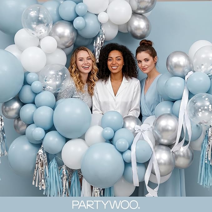 PartyWoo Dusty Blue Balloons 140pcs Light Blue Aqua Boho Color | 18 12 10 5 - Image 5