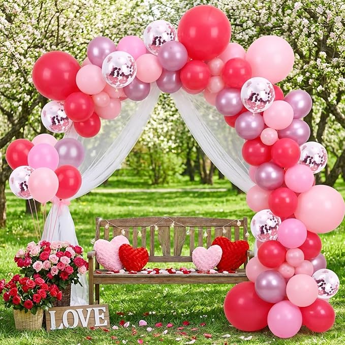 RUBFAC Pink Balloons Garland Arch Kit, Party Balloons Hot Pink Latex Confetti - Image 5