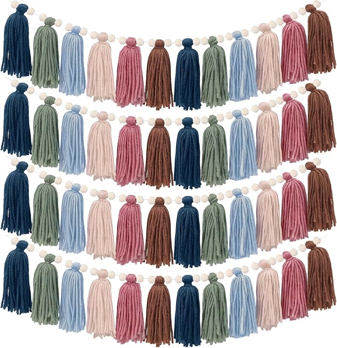 Breling 4 Pcs Boho Classroom Tassel Garland Rainbow Wall Decor | Colorful by Breling