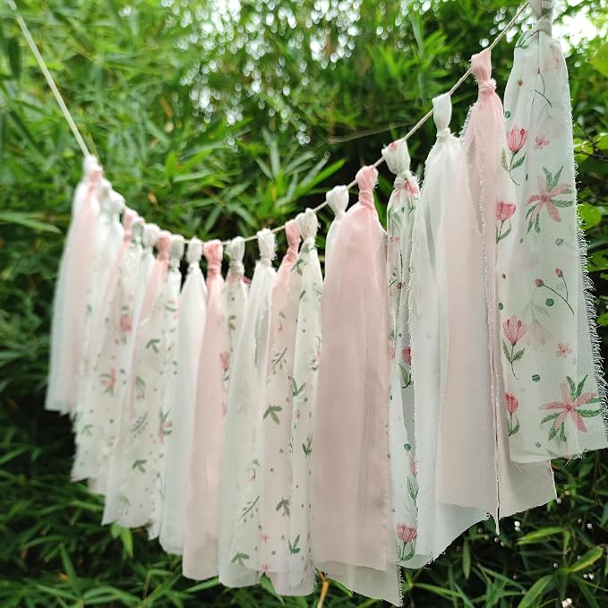 Blush Floral Tassel Garland Pink Hanging Decor - Image 2