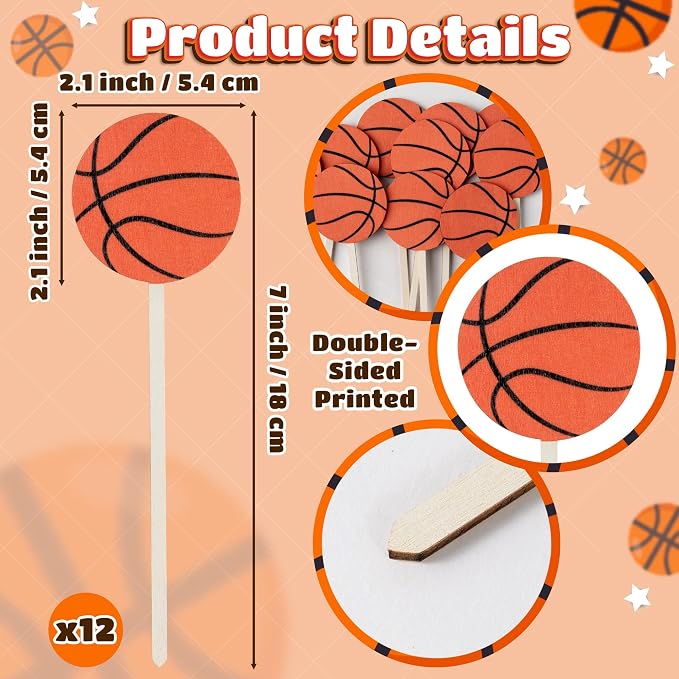 TICIAGA Basketball Wooden Floral Picks - Image 2