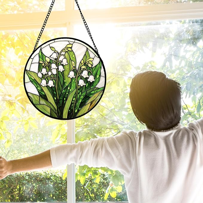 DASTOLL Stained Glass Window Hanging, Lily of the Valley Flower Sun Catchers - Image 4