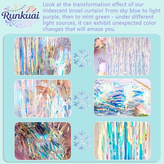 Iridescent Party Decorations Fringe Backdrop, Sparkling Holographic Foil Fringe - Image 6