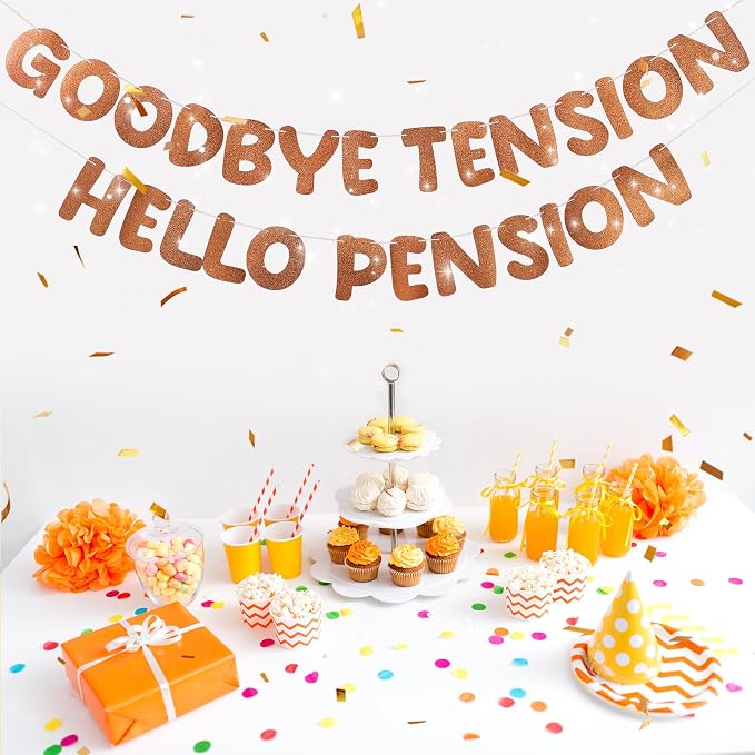 Retirement Banner Pre-Strung GOODBYE TENSION HELLO PENSION Banner Glitter - Image 4