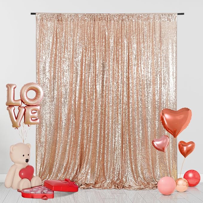 Eternal Beauty Rose Gold Sequin Backdrop Curtains, 2 Panels 4x8FT | 3mm Sparkle by EternalBeauty