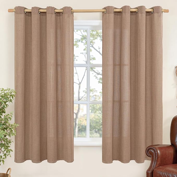 YoungsTex 63 Inch Length Mocha Brown Linen Curtains by YoungsTex