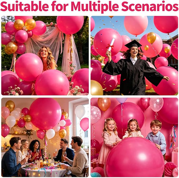 5Pcs Hot Pink Big Balloons 36 Inch, Round Large Latex Party Balloons - Image 4
