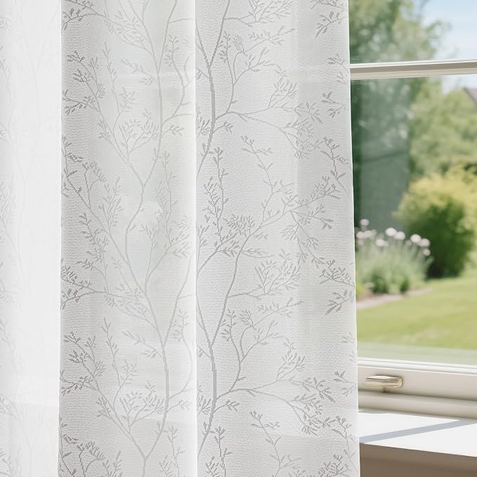 Anmao White Semi Sheer Light Filtering Curtains 84 Inches Long 2 Panels by Anmao