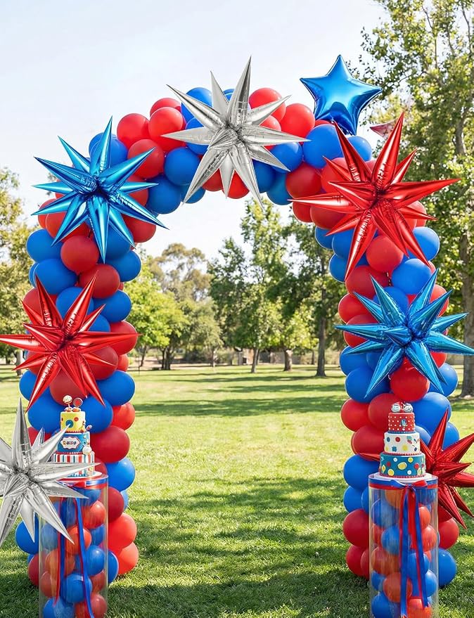 72 PCS Star Foil Balloons, 26 Inch Large Explosion Red White and Blue Star - Image 7