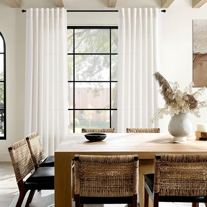 Ivory White Linen Curtains for Living Room 105 Inches Long Light Filtering Semi - Image 8