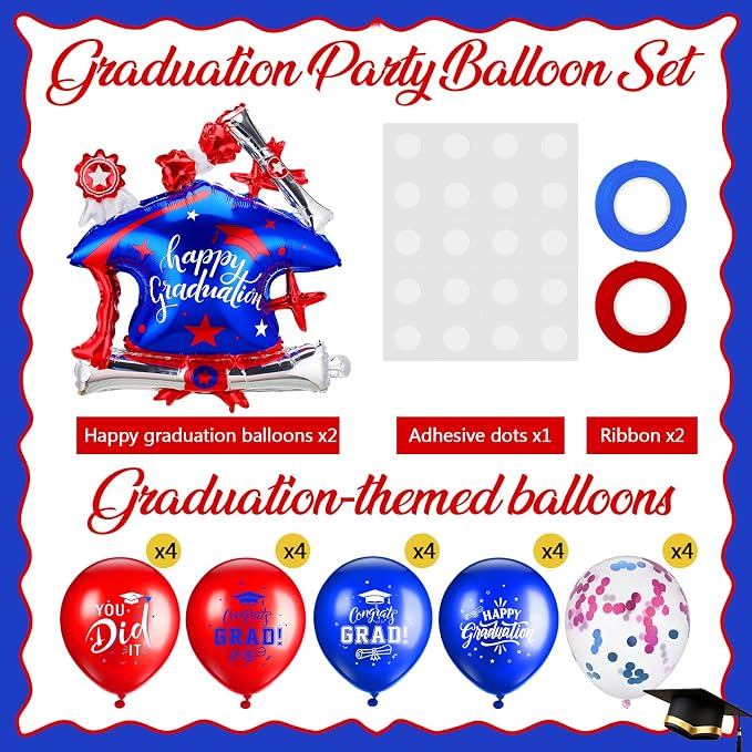 Jenaai Red and Blue 27 Pcs 2026 Graduation Balloon Centerpiece - Image 4
