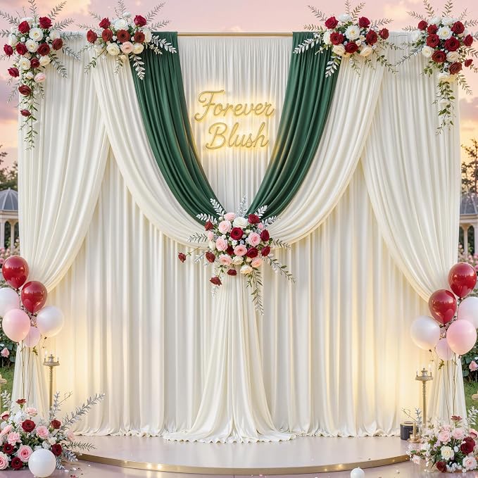 30 ft x 8 ft Ivory Backdrop Curtain Panels, 6 Panels 5 ft x 8 ft Wrinkle Free - Image 3