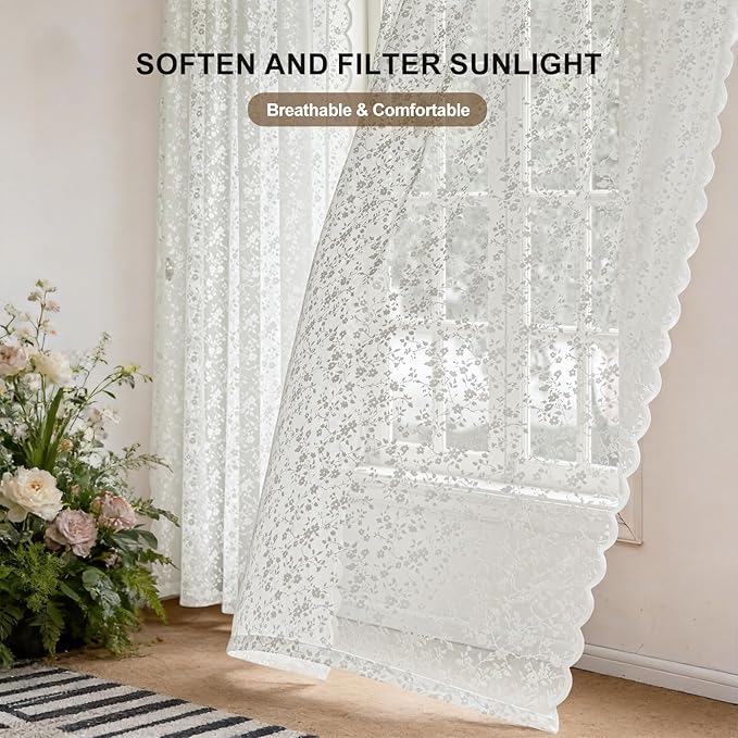 Anmao Vintage Lace Sheer Curtains 63 Inches Long - Image 2