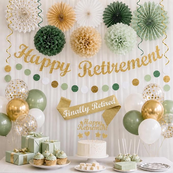 Vlipoeasn Green Gold Retirement Decorations - Image 5