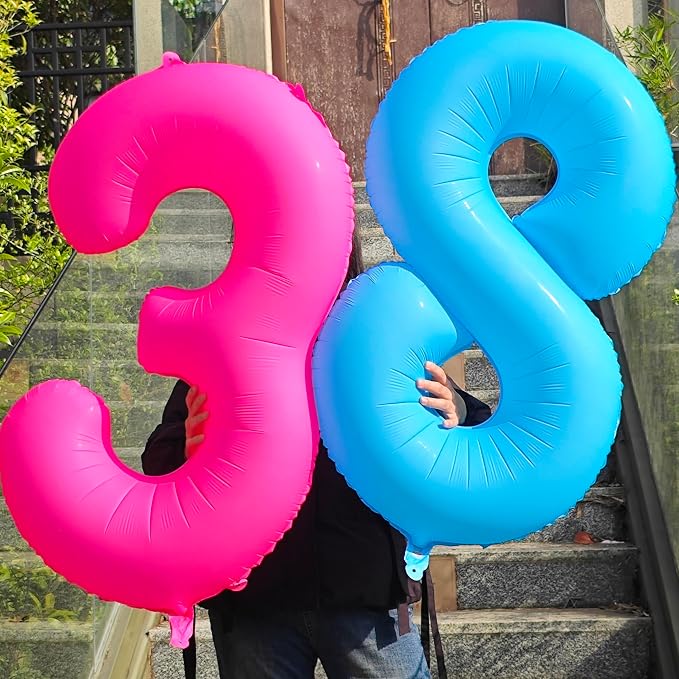 40 in Blue Number Balloon 7 Blue Fluorescent Birthday balloon Number 7 | Helium - Image 5
