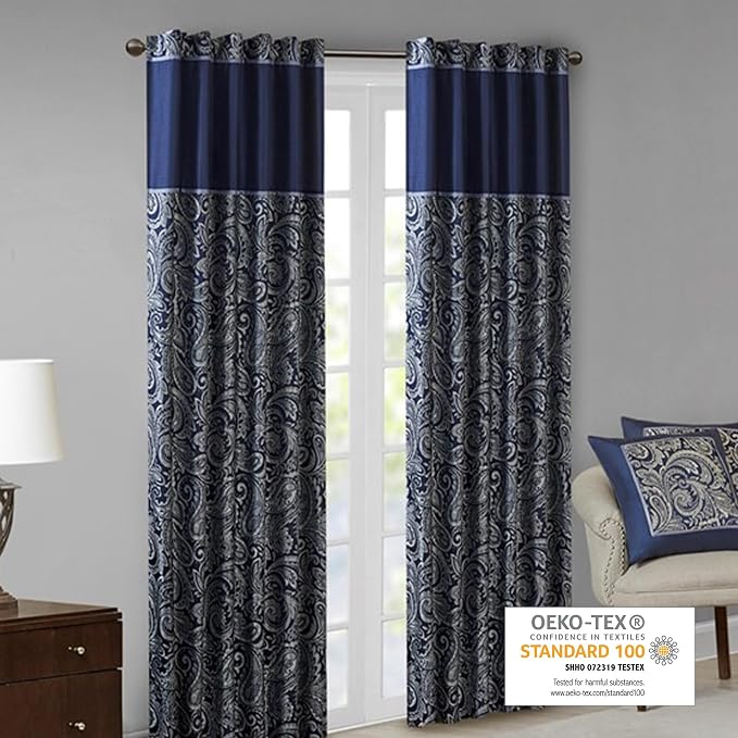 Madison Park Aubrey 2 Panel Curtain Faux Silk Paisley Jacquard, Rod Pocket - Image 2