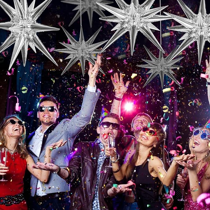 TONIFUL 4 Pcs Explosion Star Balloons Silver Foil Balloon Party Decorations | - Image 6