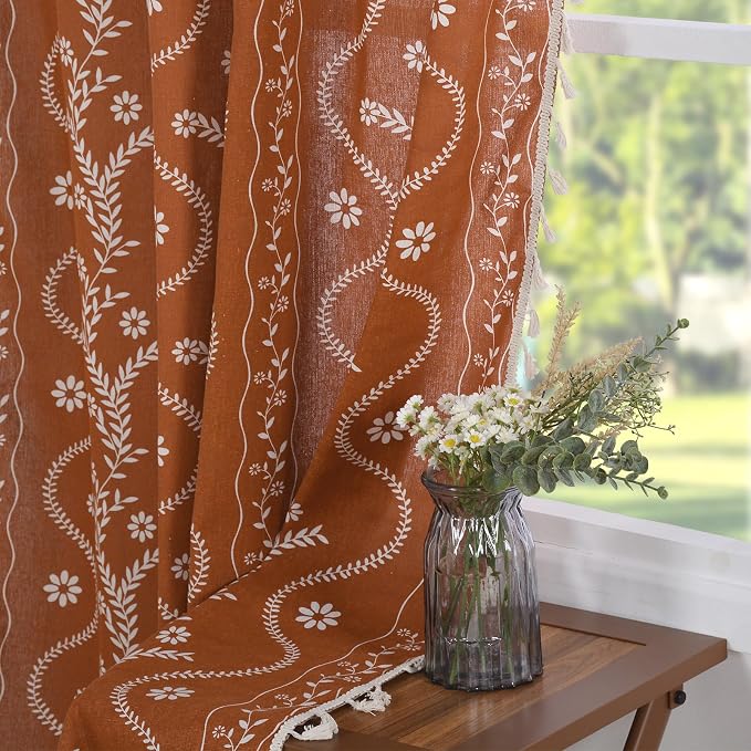 Schweek Burnt Orange 90 Inch Long Tassel Curtains 2 Panels - Image 7