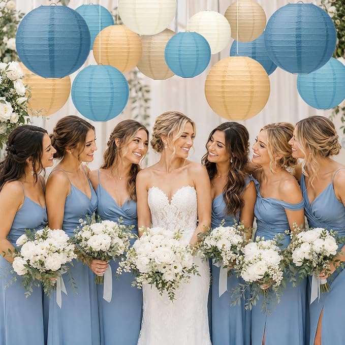 15 Pack Dusty Blue Paper Lanterns - Image 6