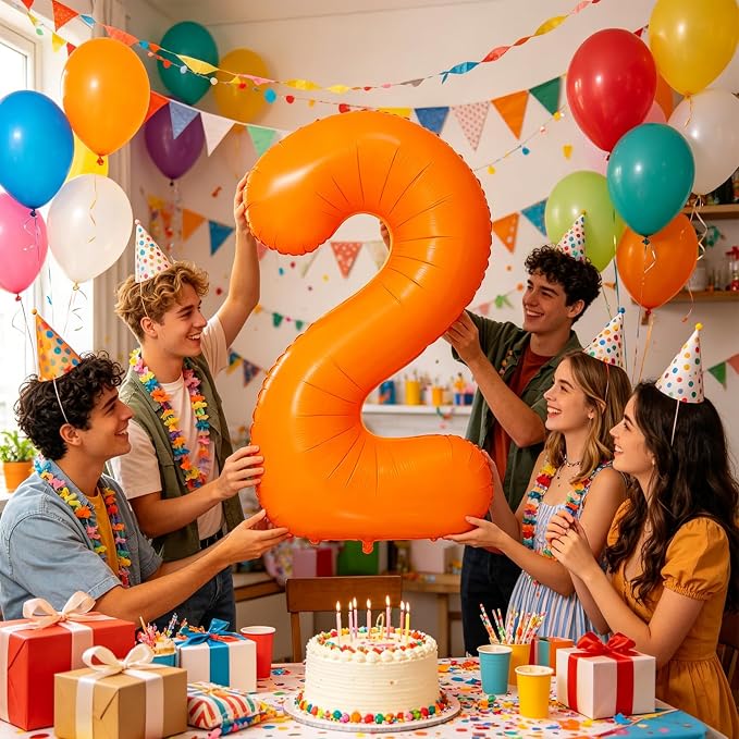 Fluorescent Orange Number Balloon 40 inch Giant Foil Helium Balloons Orange - Image 3