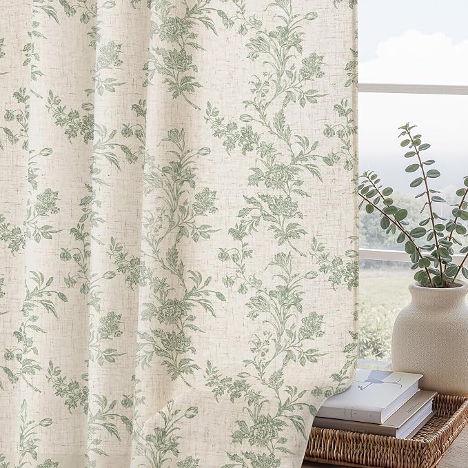 Sage Green Floral Curtains 84 Inch, Light Filtering Linen Texture Drapes 2 by Unknown