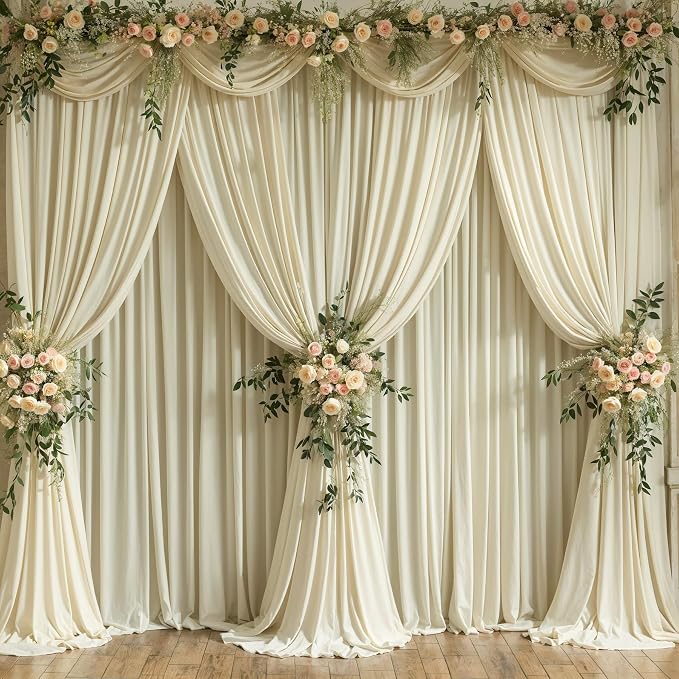 4 Panels Backdrop Curtains for Wedding Party Wrinkle Free Beige Backdrops - Image 9