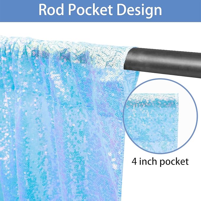 Hahuho Mermaid Blue Sequin Backdrop Curtain, Banquet Decoration（6 Panels - Image 2