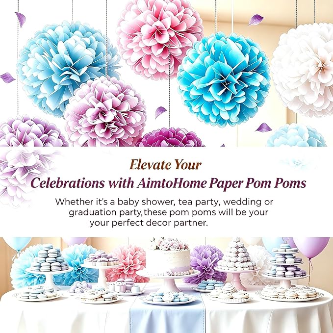 AimtoHome Paper Flower Pom Poms Decorations, Tea Party, Bachelorette, Neon - Image 7