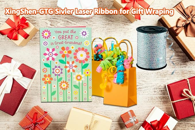 Silver Glitter Curling Ribbon, 500 Yard 3/16" Laser Curling Crimped - Image 3