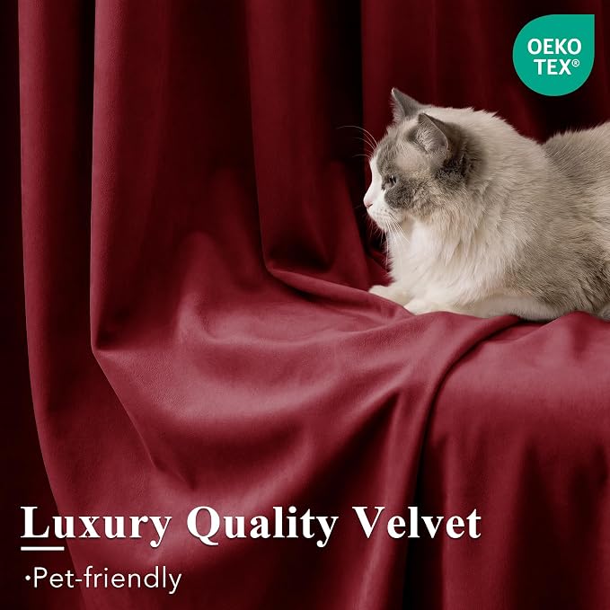 Red Velvet Curtains Back Tab for Chrismas Decor, W52 x L84, 2 Panels | 300GSM - Image 5