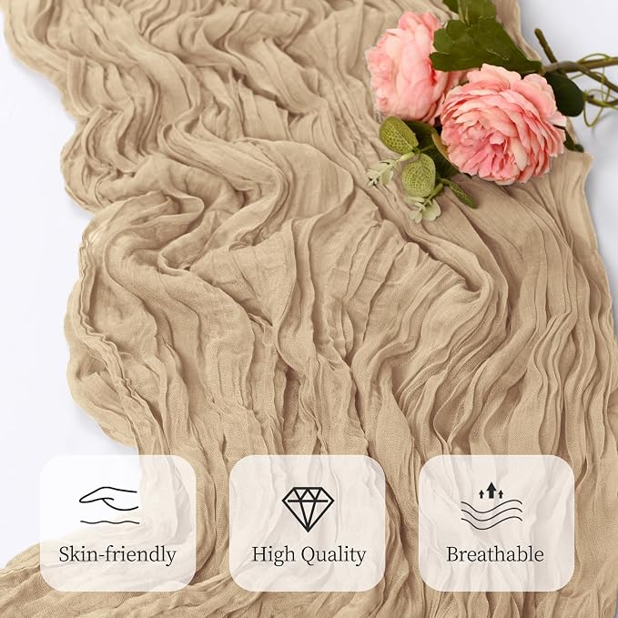 12 Pack Beige Cheesecloth Table Runner 17x108 Inch Semi Sheer Boho Gauze Cheese - Image 5