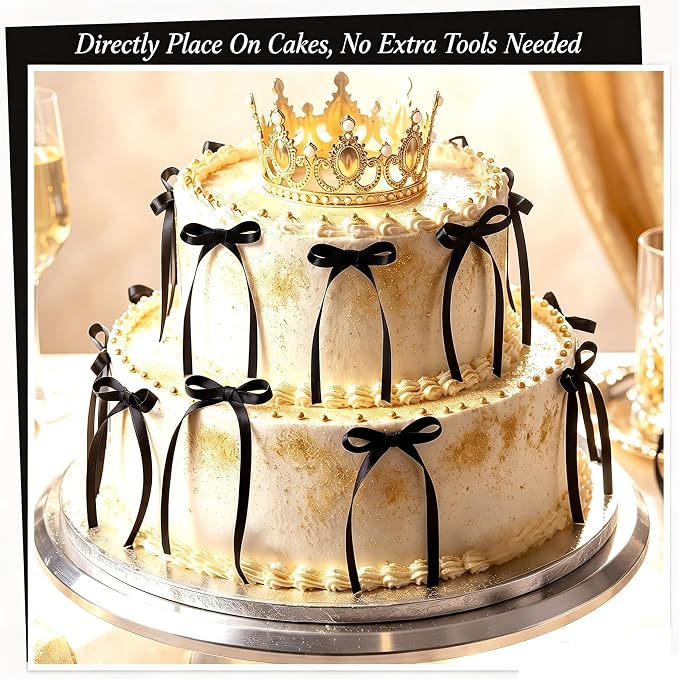 30 Pack Bow Cake Toppers Black Ribbon Bows - Image 2