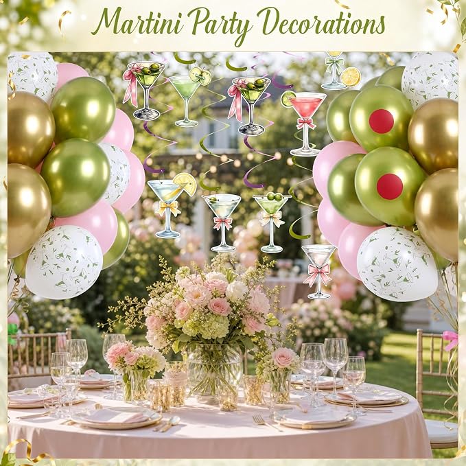 Gejoy 62 Pcs Martini Birthday Decoration Olive Martini Hanigng Swirl Decor - Image 5