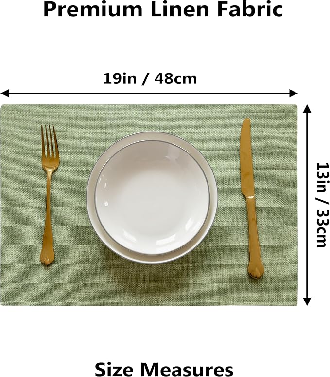 Demetex Green Placemats Set of 6 Washable Place Mats Heat Resistant Table Mats - Image 2