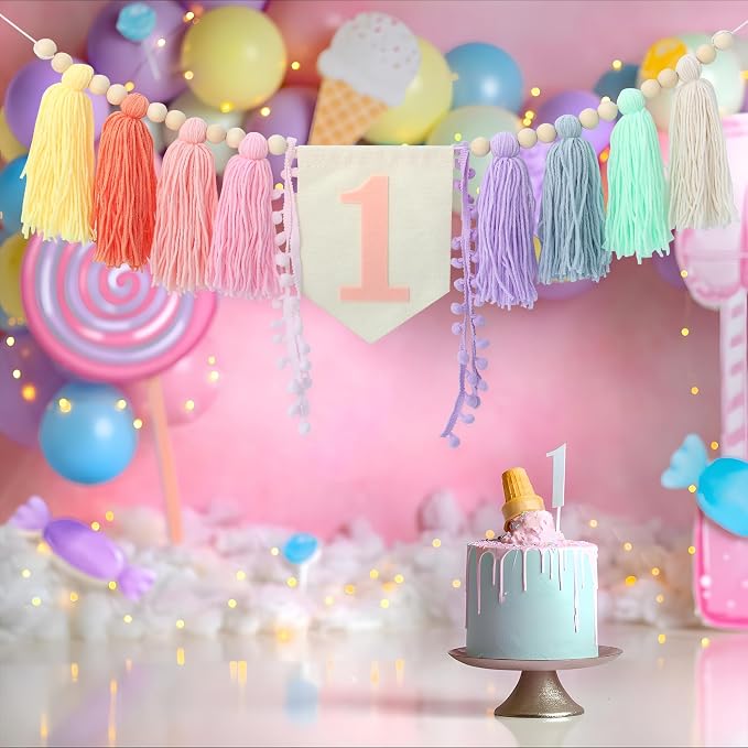 Boho Macaron Handmade Extended 1st Birthday High Chair Banner Wild One First - Image 6