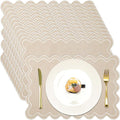 Linen Placemats Set of 12 Scalloped Placemat 13 X19 Wavy Embroidery Double by Gandeer