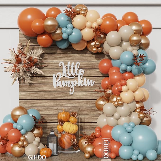 Fall Thanksgiving Balloon Arch Kit 137PCS Dusty Blue and Burnt Orange Balloon by GIHOO