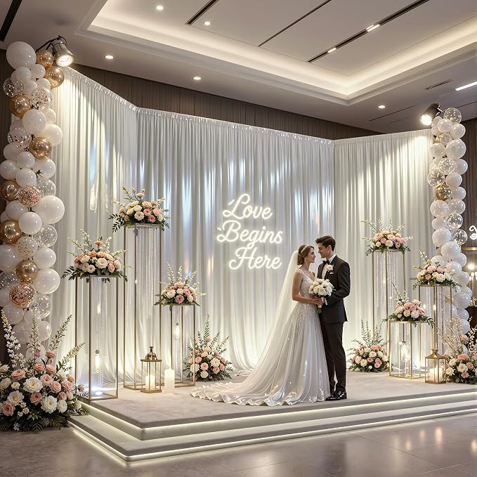 20x10ft Ivory Glitter Backdrop Curtain - Image 2