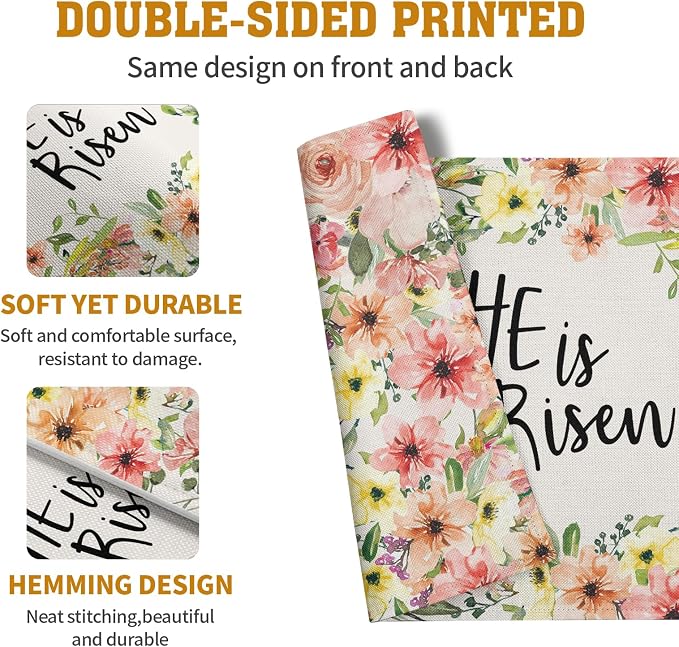 He is Risen Placemats Set of 4 Spring Easter Christian Cross Religious Flowers - Image 5