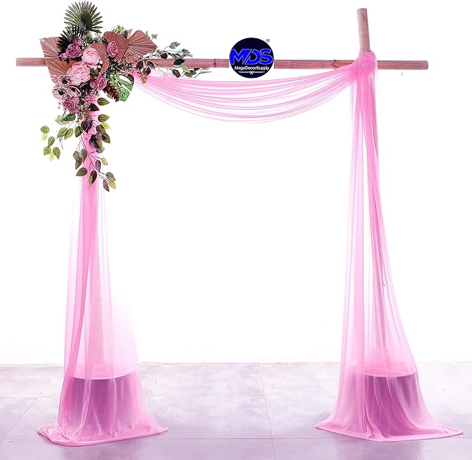 MDS Halloween Chiffon Draping Fabric - 2 Panel, 30" Wide x 20ft Long - Sheer Spooky Arbor & Canopy Drapery for Haunted House Backdrops, Party Ceilings, DIY Costumes & Themed Events - Bubblegum Pink
