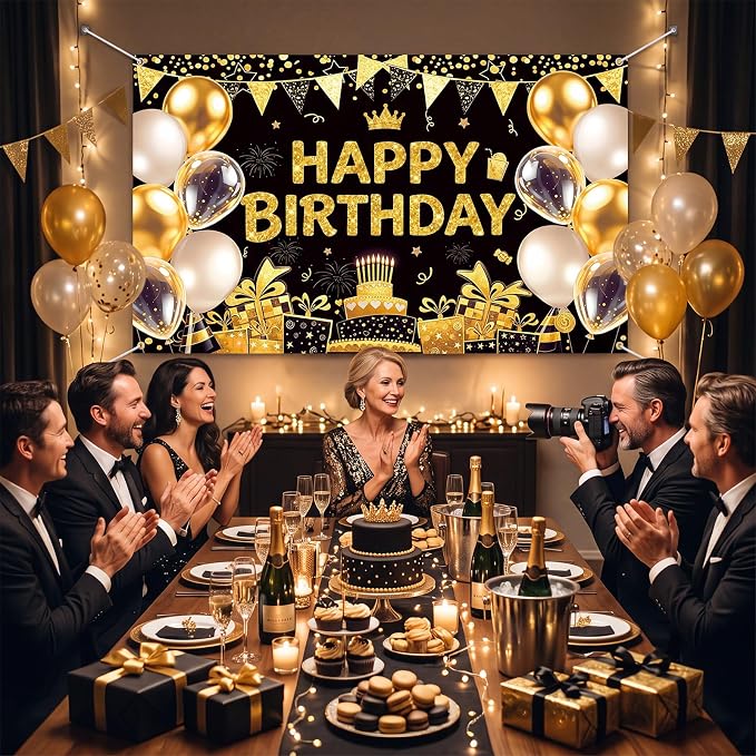 Blulu Happy Birthday Backdrop Banner Sign Poster Large Fabric Glitter Balloon - Image 5