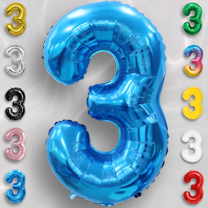 Blue Number Balloon 3 Mylar Foil Balloons 40 inch - Image 5