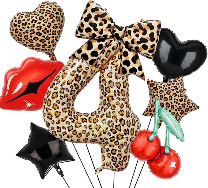 Leopard Print Bow Balloons Birthday Decorations 40Inch Cheetah Number 4 Foil by Unknown